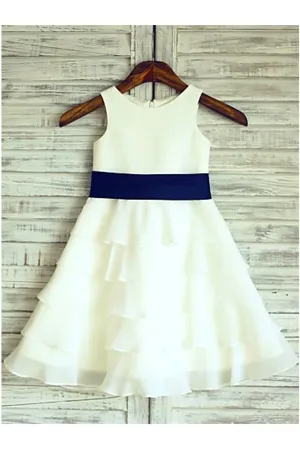 Ivory A-line Sleeveless Scoop Ruffles Floor-Length Flowers Girl Dress OK715