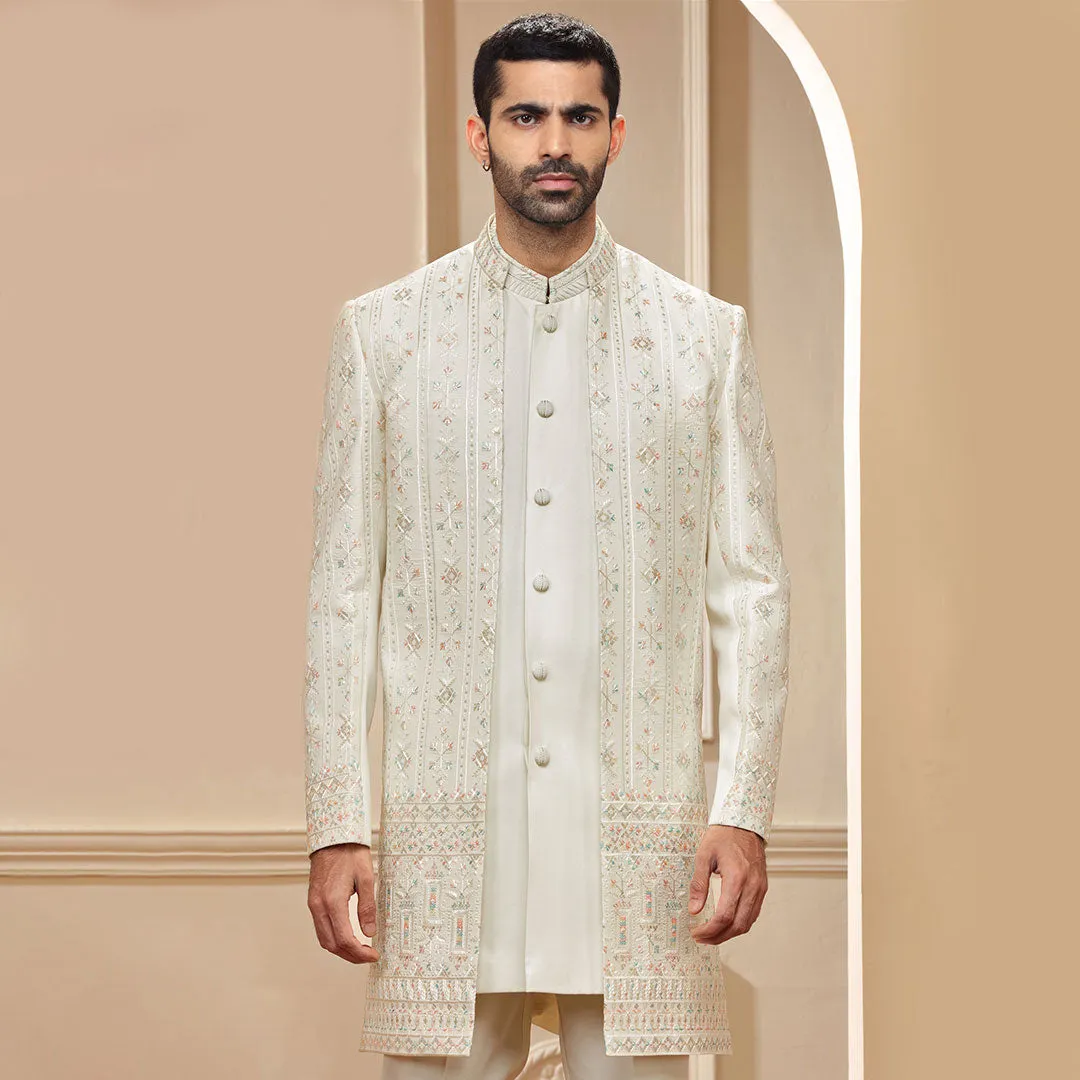 Ivory Multicolor Jacket With Indo Western