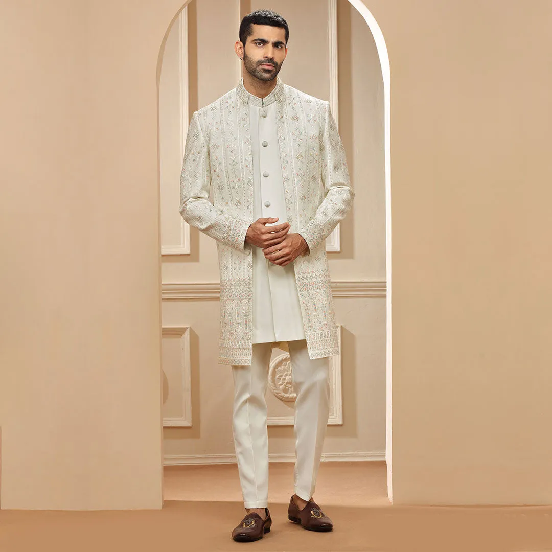 Ivory Multicolor Jacket With Indo Western