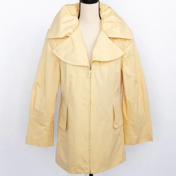 J Jill coconut style butter yellow zipper jacket wide lapel unique collar size M