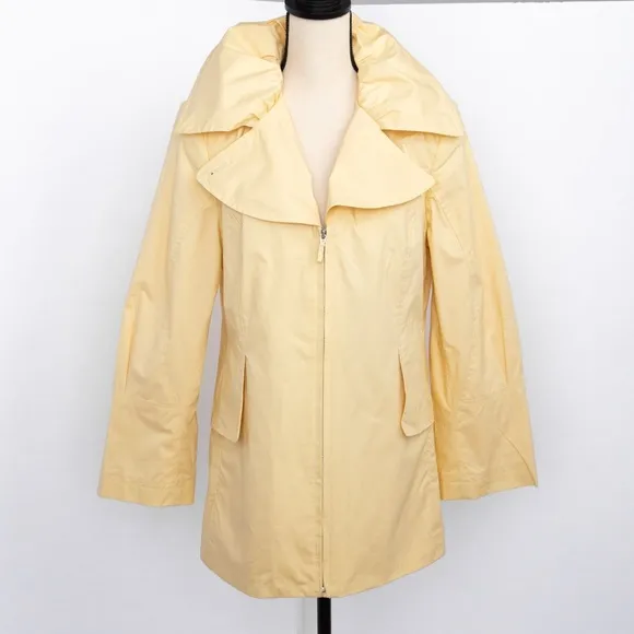 J Jill coconut style butter yellow zipper jacket wide lapel unique collar size M