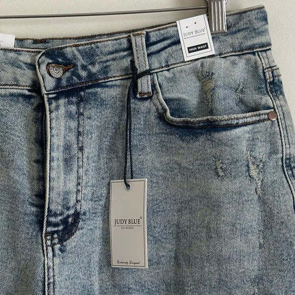 Judy Blue || Womens Distressed Cut Off High blue Denim stretch shorts Sz 1xl