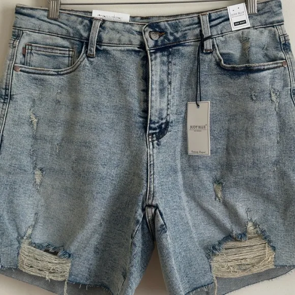Judy Blue || Womens Distressed Cut Off High blue Denim stretch shorts Sz 1xl