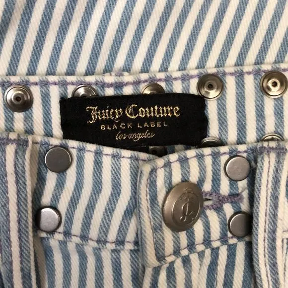 Juicy Couture High Rise White Blue Stripe Girlfriend Jeans with Studded Detail
