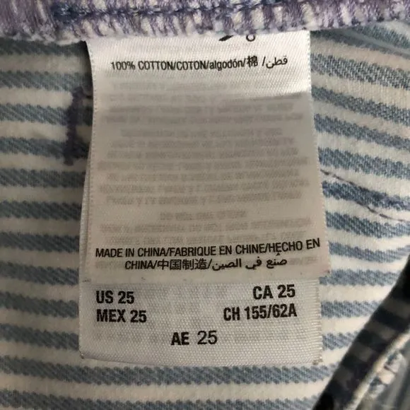 Juicy Couture High Rise White Blue Stripe Girlfriend Jeans with Studded Detail