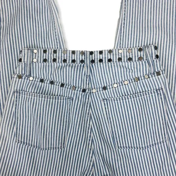 Juicy Couture High Rise White Blue Stripe Girlfriend Jeans with Studded Detail