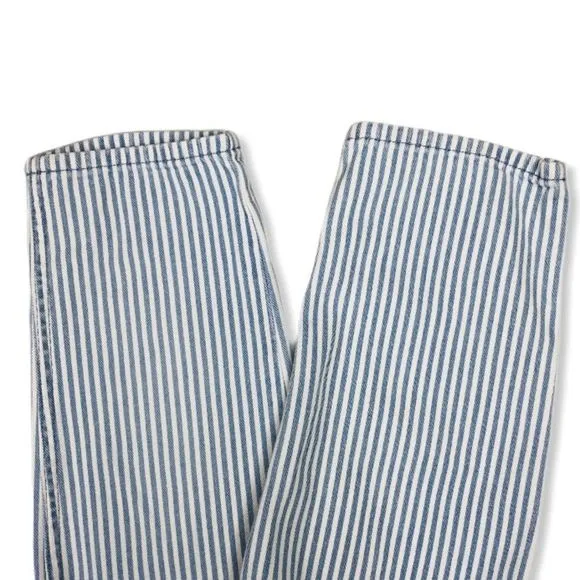 Juicy Couture High Rise White Blue Stripe Girlfriend Jeans with Studded Detail