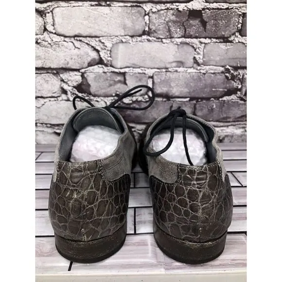 Just Cavalli Taupe Croc Leather Suede Fabric Designer Oxfords Shoes Men Sz 48EU