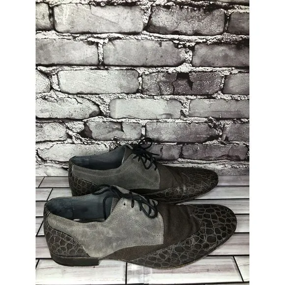 Just Cavalli Taupe Croc Leather Suede Fabric Designer Oxfords Shoes Men Sz 48EU