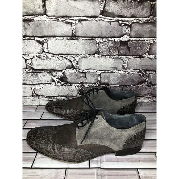 Just Cavalli Taupe Croc Leather Suede Fabric Designer Oxfords Shoes Men Sz 48EU