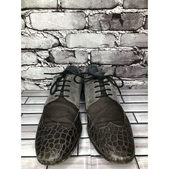 Just Cavalli Taupe Croc Leather Suede Fabric Designer Oxfords Shoes Men Sz 48EU