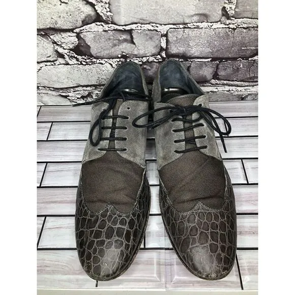 Just Cavalli Taupe Croc Leather Suede Fabric Designer Oxfords Shoes Men Sz 48EU