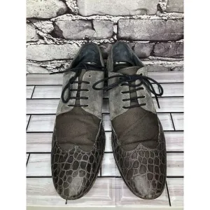Just Cavalli Taupe Croc Leather Suede Fabric Designer Oxfords Shoes Men Sz 48EU