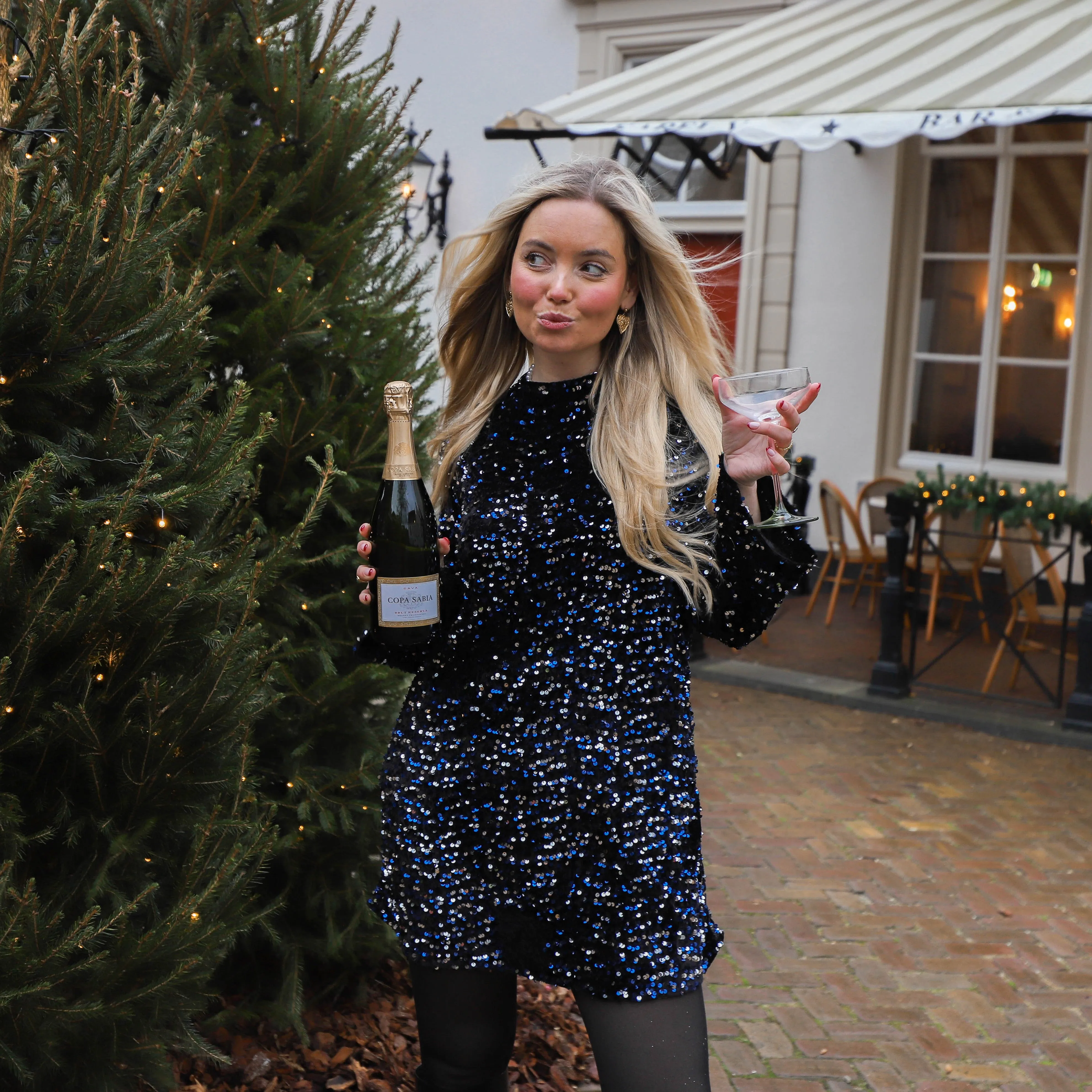 Kam deep bow dress black blue