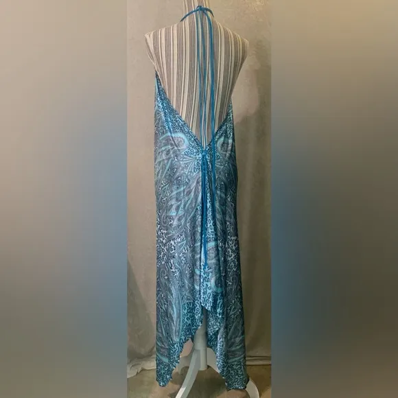 Kariza Designs Silk Mixed Paisley Print Handkerchief Halter Dress Cover Up OS