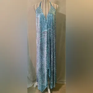 Kariza Designs Silk Mixed Paisley Print Handkerchief Halter Dress Cover Up OS
