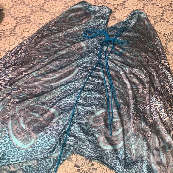 Kariza Designs Silk Mixed Paisley Print Handkerchief Halter Dress Cover Up OS
