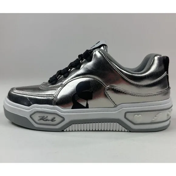 Karl Lagerfeld Colden Fashion Sneakers F24 Silver Women's 8.5 Shoes Metallic New