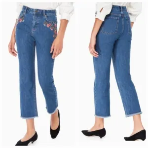 Kate Spade Broome Street Ditsy Embroidered Denim Cropped Jeans