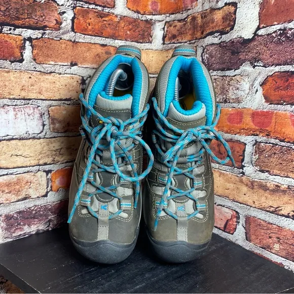 Keen utility Detroit safety toe brown blue teal boots