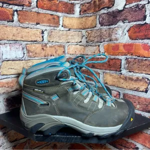 Keen utility Detroit safety toe brown blue teal boots
