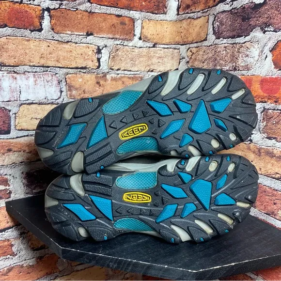 Keen utility Detroit safety toe brown blue teal boots