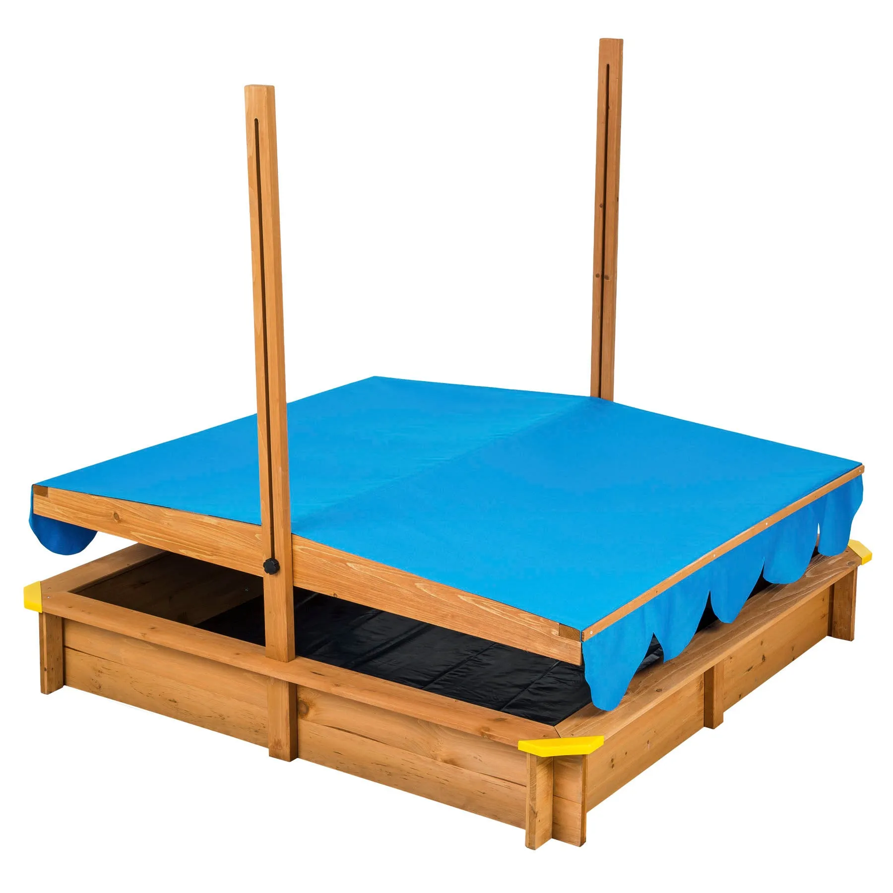Kids Eco Solid Fir Wood Sandpit with UV & Waterproof Adjustable Canopy | Blue | 1.2m Square