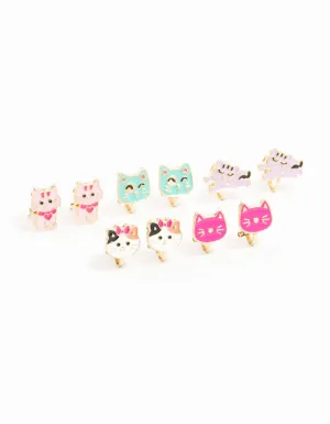 Kids Gold Cat Clip On Earrings 5-Pack