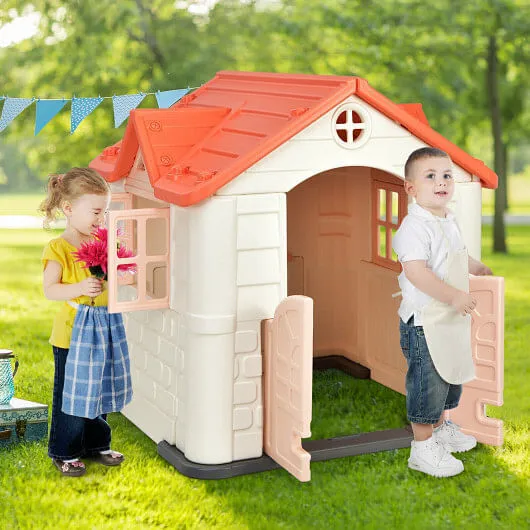Kid's Playhouse Pretend Toy House For Boys and Girls 7 Pieces Toy Set-Pink - Col