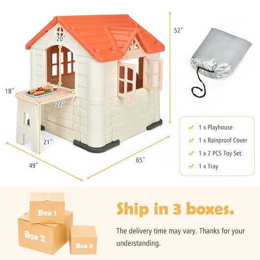Kid's Playhouse Pretend Toy House For Boys and Girls 7 Pieces Toy Set-Pink - Col