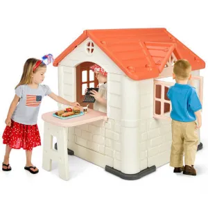 Kid's Playhouse Pretend Toy House For Boys and Girls 7 Pieces Toy Set-Pink - Col