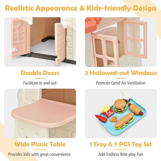 Kid's Playhouse Pretend Toy House For Boys and Girls 7 Pieces Toy Set-Pink - Col