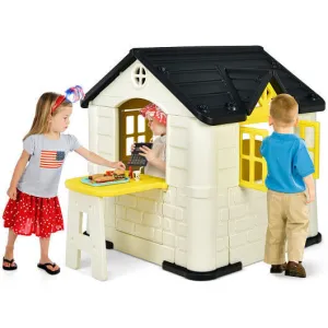Kid's Playhouse Pretend Toy House For Boys and Girls 7 Pieces Toy Set-Yellow - C