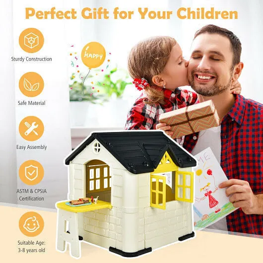 Kid's Playhouse Pretend Toy House For Boys and Girls 7 Pieces Toy Set-Yellow - C