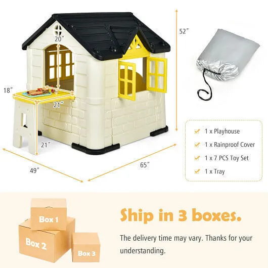 Kid's Playhouse Pretend Toy House For Boys and Girls 7 Pieces Toy Set-Yellow - C