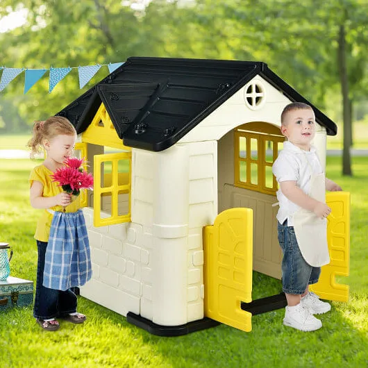 Kid's Playhouse Pretend Toy House For Boys and Girls 7 Pieces Toy Set-Yellow - C