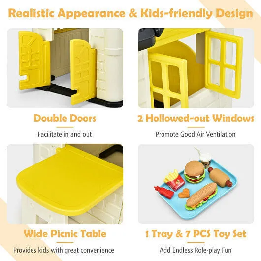 Kid's Playhouse Pretend Toy House For Boys and Girls 7 Pieces Toy Set-Yellow - C