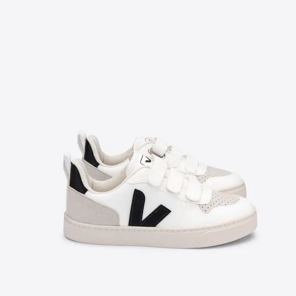 🖤KIDS VEJA V-10 3 STRAP VELCRO SNEAKERS WHITE BLACK SHOES EU 30 12.5