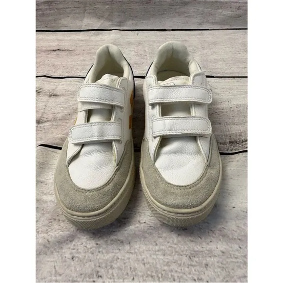 Kids VEJA V-12 white blue green Velcro sneakers 2