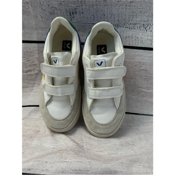 Kids VEJA V-12 white blue green Velcro sneakers 2