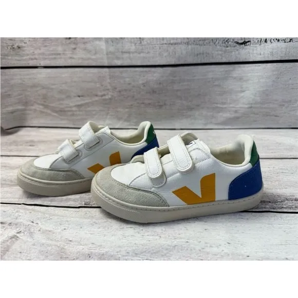 Kids VEJA V-12 white blue green Velcro sneakers 2