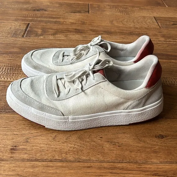 Kizik Prague Hands Free Sneakers Beige Canvas Slip On Unisex Size Ms 10.5 Ws 12