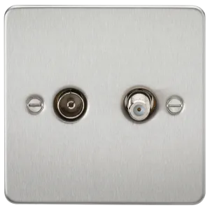 Knightsbridge FP0140BC Flat Plate TV & SAT TV Outlet (Isolated) - Brushed Chrome