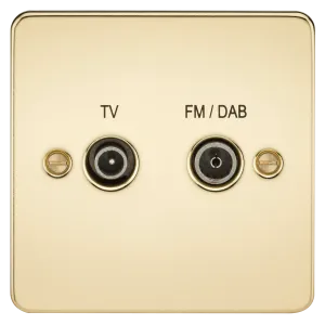 Knightsbridge FP0160PB Flat Plate Screened Diplex Outlet (TV & FM DAB) - Polished Brass
