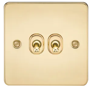Knightsbridge FP2TOGPB Flat Plate 10AX 2G 2-Way Toggle Switch - Polished Brass