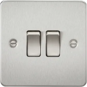 Knightsbridge FP3000BCx10 Flat Plate 10AX 2G 2-Way Switch - Brushed Chrome (10 Pack)
