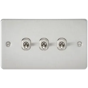 Knightsbridge FP3TOGBC Flat Plate 10AX 3G 2-Way Toggle Switch - Brushed Chrome