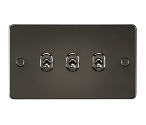 Knightsbridge FP3TOGGM Flat Plate 10AX 3G 2-Way Toggle Switch - Gunmetal