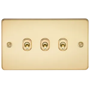 Knightsbridge FP3TOGPB Flat Plate 10AX 3G 2-Way Toggle Switch - Polished Brass