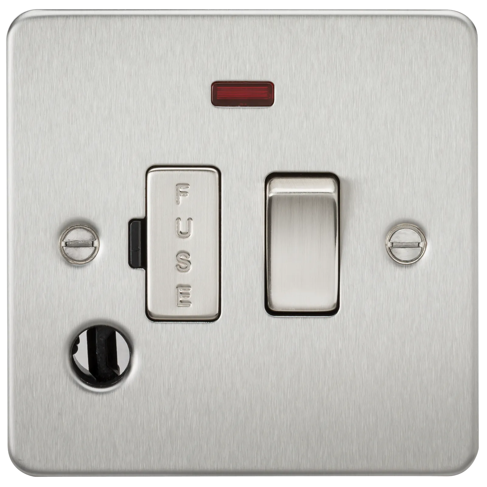 Knightsbridge FP6300FBC Flat Plate 13A Switched Fused Spur Unit   Neon   Flex Outlet - Brushed Chrome